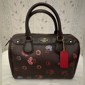 Coach Dark Brown Floral Satchel